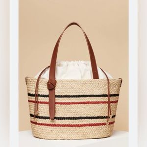 Double stripe raffia tote